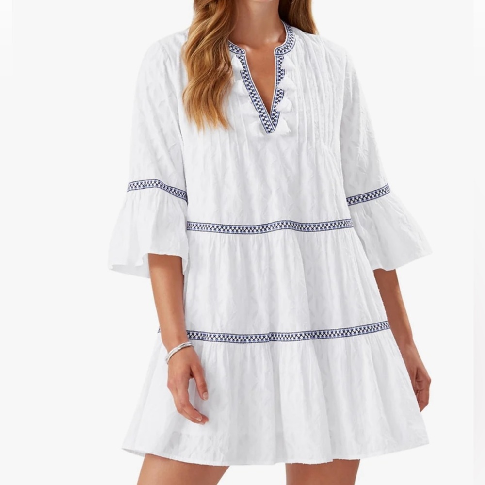 Tommy Bahama Cotton Clip Embroidered Tier Dress